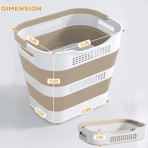 Image of OOAMBB 43L+43L Collapsible Laundry Baskets plastic (Beige, 2 Packs) | Pop Up Laundry hamper /Storage Container, Foldable Laundry Basket with Handles, Durable,Space Saver