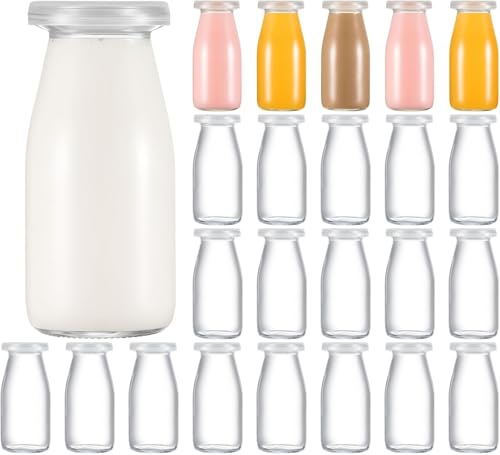HOME ZONE 100ml Glass Milk Bottles 12 Pack Clear Bottles with Lids Reusable Small Glass Jars for Milk Juice Smoothie Overnight Oats Cold Brew Iced Coffee Picnic DIY Storage Gift Party