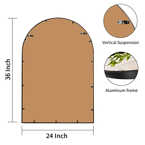 Muzilife Black Arched Wall Mirror, 24X36 Arched Bathroom Mirror Wall Mounted Mirror With Metal Frame, Vertically For Entryway, Living Room #TOP2