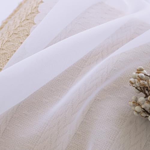 Image of White Sheer Tier Curtains - 30 inch Length, Transparent Half Window Curtains for Kitchen, Bathroom, Cafe - Light Filtering Voile Panels, Rod Pocket, 2 Panels, 30Wx30L