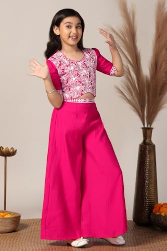 Image of Fashion Dream Girls Silk Blend Ethnic Top & Palazzo Set|Kids Salwar Set|Indo Western