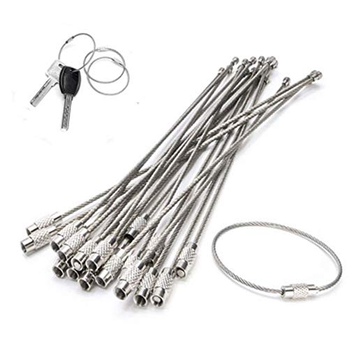 20 Pack Wire Keychain Cable 6 Inch 304 Stainless Steel Key Ring Loop for Outdoor Hiking Luggage Tags