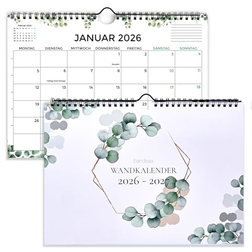 2 Jahre Monatskalender Jan 2026 Dez 2027 DIN A4 quer Wand-Kalender mit Feiertagen & Schulferien DE + AT Familienplaner Monatsplaner Ausgaben & Überblick Terminkalender für Büro