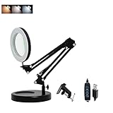 2-in-1 Magnifying Lamp Tool Magnifying Glass with Light and Stand, with Base and Clamp 3 Color Modes Stepless Dimmable, LED 5X Glass Magnifying Desk Lamp & Clamp for Reading Repair Crafts CHIKYTECH