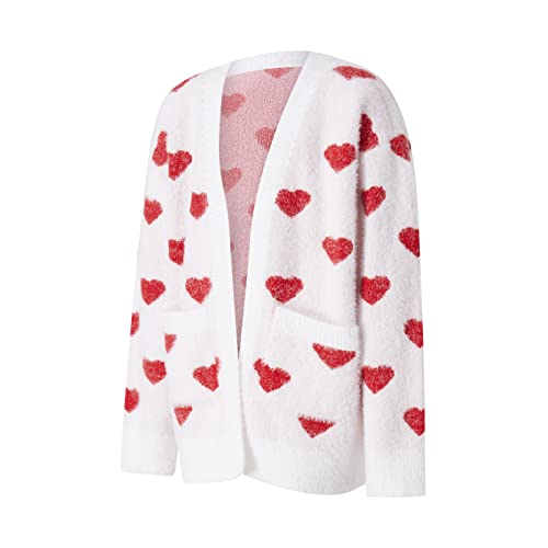 Valentines Day Mother and Daughter Cardigan Family Matching Long Sleeve Open Front Heart Sweater with Pockets2