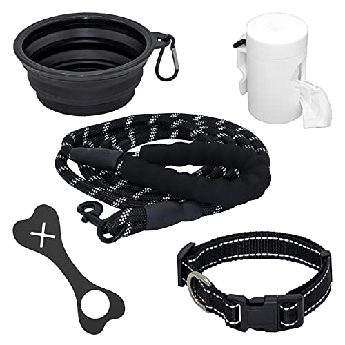 bricobe Padded Leash for Walking, a Compressible Bowl, Hands-Free Dog Waste Bag Carrier Dog leashes for Large Dogs Rope Leash Heavy Duty Dog Leash with Comfortable Padded Handle Large