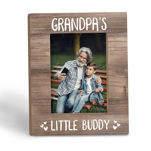 Tpbnnyqi Grandpa Picture Frame 5x7 Grandfather Gifts Grandpas Little Buddy Wooden Photo Frame for Tabletop Desk Display Gifts for Grandpa Fathers Day from Grandkids for Home Room Decor