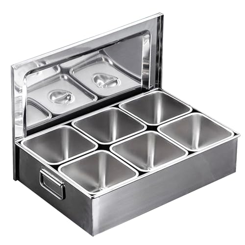 Juego de especieros comerciales, para estación de aderezos de Cocina, dispensador de condimentos y Frutas, Caja organizadora de Almacenamiento de Sal, azúcar y condimentos de Acero inoxidabl