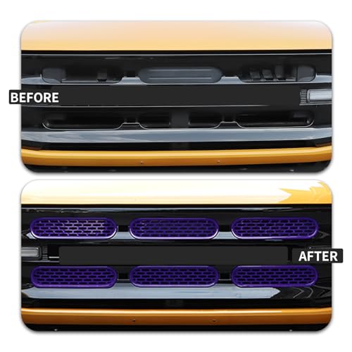 Image of Front Grill Mesh Grille Inserts Cover Frame Trims Kit 6Pcs Fit for Ford Bronco 2021-2026 2 /4 Door Exterior Accessories (Purple)