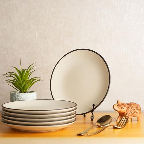 Image of Caffeine Ceramic Handmade White Matte Dinner Plate 10 Inch Set of 6 Dinnerware Serving Plate Thali for Dinner Microwave & Dishwasher Safe Stoneware