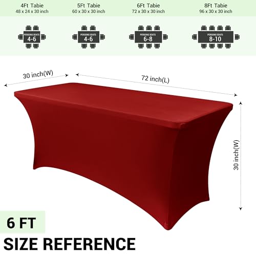 Image of Obstal 6ft Stretch Spandex Red Table Cover for Standard Folding Tables - 2 Pack Universal Rectangular Fitted Tablecloth Protector for Holiday Party, 72L x 30W x 30H Inches, Christmas, 2pc