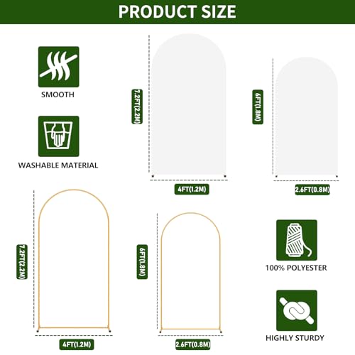 Image of 2 Pack Arch Backdrop Stand and Cover Set (7.2FT /6FT), Balloon Arch Stand | Metal Background Arch Stand, Backdrop Arch Frame, Wedding Arch for Backdrop (White Cover)