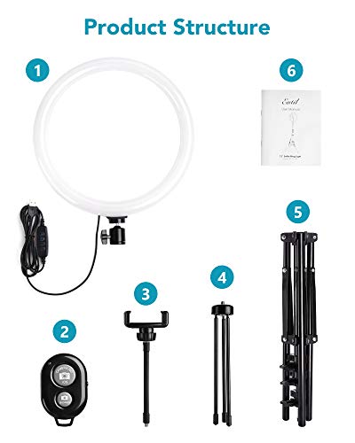 Entil 12\'\' Selfie Ring Light Mini LED Camera Lighting with Tripod and Cell Phone Stand Holder for YouTube Video Shooting/Photography Livestream Beauty Makeup, Compatible with iOS Android - Thumbnail 6