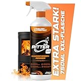 GLORYPROTECT Kaminscheiben-Reiniger Ruß-Ritter "Klare Sicht" 750ml Maxi-Grösse | Starker Ofenreiniger für Kamin-Glas & Ofen-Glas | Sofortwirkung gegen Ruß, Rauchharz, Fette & Verschmutzung
