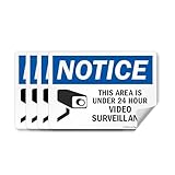 SmartSign (Pack of 4) 5 x7 inch “Notice - This Area Is Under 24 Hour Video Surveillance” Sticker Labels with Symbol, 5 mil Laminated Polyester with SuperStick Adhesive, Blue, Black and White, USA-Made