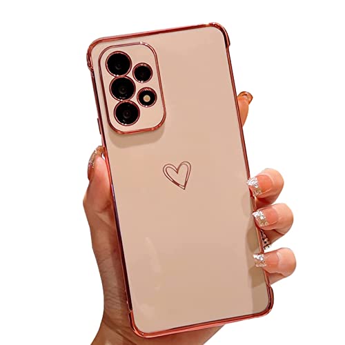 Image of Knoowcase Samsung Galaxy A13 4G Case Samsung A13 4G Phone Case for Girls Women Shockproof Flexible Silicone Bumper Lens Protection Luxury Plated Gold Heart Slim Anti Scratch Phone Cover, Pink