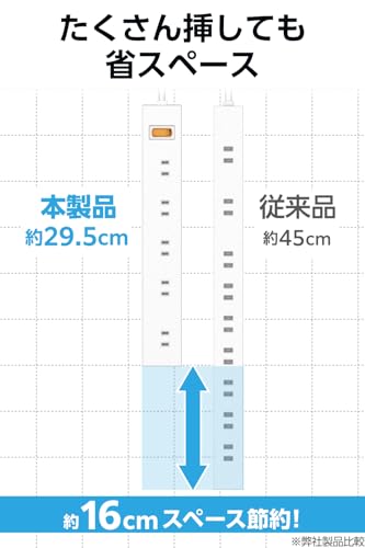 エレコム(ELECOM) エレコム 電源タップ 雷ガード 10個口 1m マグネット ほこりシャッター付 スイングプラグ 一括スイッチ コンパクト ホワイト ECT-1510WH の商品画像 2