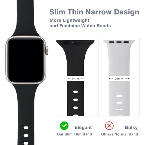 Image of 6 Pack Thin Slim Soft Silicone Bands Compatible with Apple Watch Women Men | 38mm 40mm 41mm 42mm 44mm 45mm 46mm 49mm, Waterproof Lightweight Strap for iWatch Series 11 /10 /9 /8 /7 /6 /5 /4 /3 /2 /1 SE Ultra