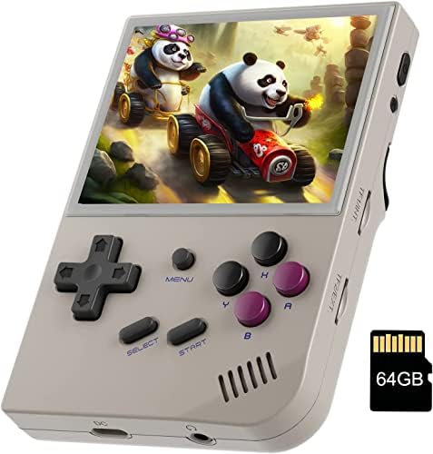 RG35XX Handheld Game Console 64G, Support 5470+ Classic Games, Linux System Quad core Portable Video Games Console, 3.5 Inch IPS Screen Retro Game Console Support Gamepad and HDMI Output TV (Grey)