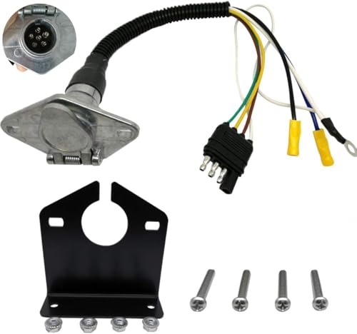 NEWSUN® 4 Way Flat to 6 Way Round Connector Vehicle Side Trailer Light Pre-Wired Adapter 12