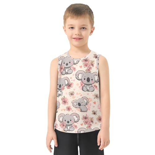 Bolaz Boys Athletic Quick Dry Tank Top Sleeveless Workout T Shirts Age 11-15,Koala Flower Pattern2