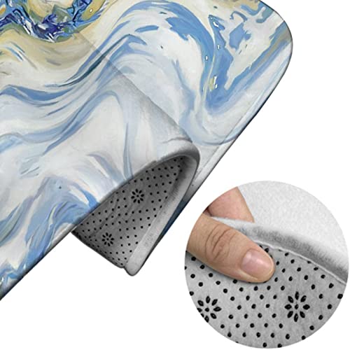 Badezimmerteppich-Set, 3-teilig, blau-weißes Marmor-Design, waschbare Badteppiche, rutschfest, mit Rückenpolster, Konturteppich und Toilettendeckelbezug – Bild 5