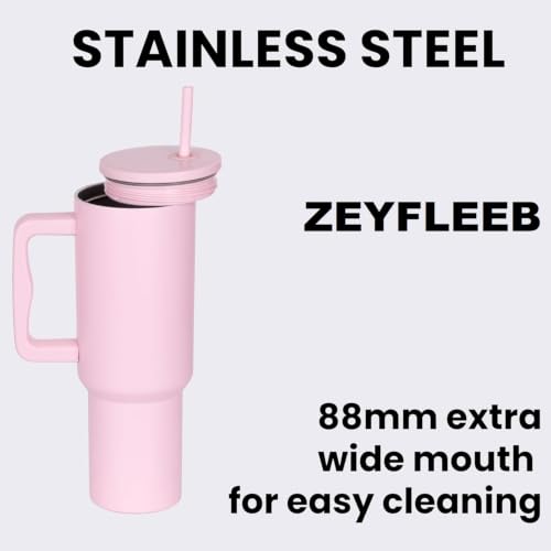 Image of 1200ML Stainless Steel Tumbler with Handle & Lid, 2 Straws - Large Travel Mug Water Cup for Gym, Office & Outdoor Use (Pink)