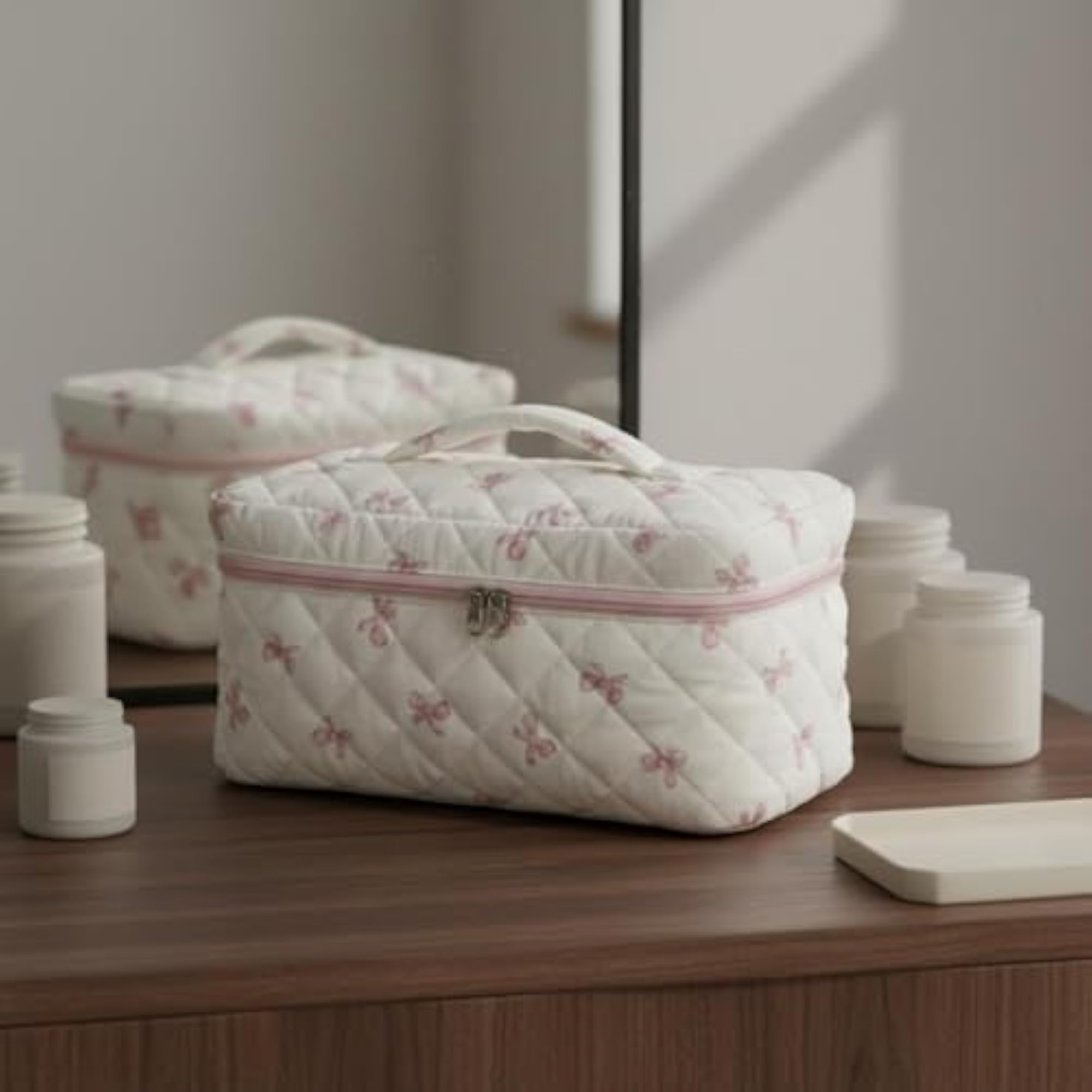 Women's Large Capacity Floral Makeup Pouch with Compartments