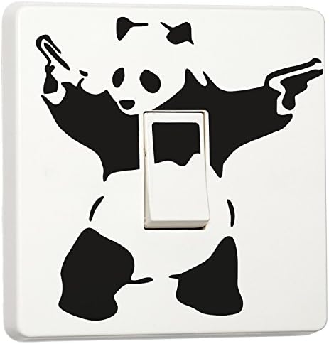Pack of 2 Banksy Graffiti Art Panda with Guns Single Light Switch Cover Vinyl Sticker, Home Decor Art