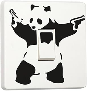 Pack of 2 Banksy Graffiti Art Panda with Guns Single Light Switch Cover Vinyl Sticker, Home Decor Art