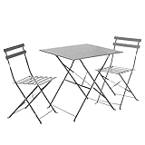 NATERIAL - Gartenmöbel Set für 2 Personen - Gartentisch Flora 70 X 70 cm - - Bistrotisch - 2 Gartenstühle Flora - Klappstühle - Sitzgruppe - Klappbar - Balkon Möbel Set - Stahl - Grau