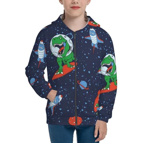 Dinosaur Astronaut Space Surfing Kids Pullover Hoodies Boys Zip Up Sweatshirts Girls Athletic Clothes with Pocket3