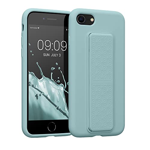 kwmobile Case Compatible with Apple iPhone SE (2022) / iPhone SE (2020) / iPhone 8 / iPhone 7 - Case with Hand Strap and Stand Soft TPU Silicone Coating - Mint