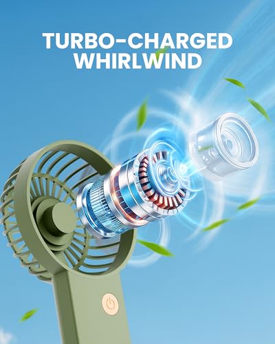 Image of Mini Portable Handheld & Desktop Fan with Phone Holder, 3-Speed Adjustment, Type-C Charging (Cable Included), Silent Compact Travel Fan for Office, Desk, Home & Outdoor Use (SAL-TF01 -Green)