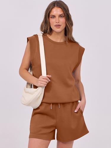 Image of ANRABESS Two Piece Sets for Women 2026 Summer Short Lounge Set Casual Beach Vacation Outfits Spring Sweatsuits Tracksuit