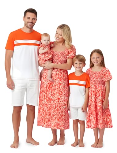 Image of PATPAT Family Matching Outfits Mommy and Me Dresses Floral Dress & T-Shirts | Mommy and Me Easter Dresses, Puff Sleeve Floral Sundress, Cotton Blend T-shirts, Couples Party Wedding Vacation Outfits