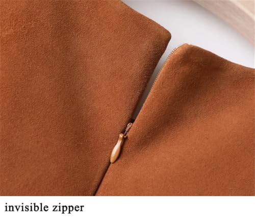 Women Suede Leather Dress Round Neck Genuine Leather Straight Versatile Tank Top Mini Skirts Suede Yellow Brown XL steampunk buy now online Women Suede Leather Dress Round Neck Genuine Leather Straight Versatile Tank Top Mini Skirts Suede Yellow Brown XL steampunk buy now online