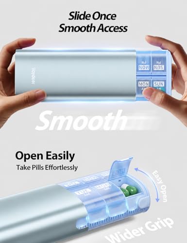 Image of Vaydeer Metal 7 Day Pill Organizer 2 Times a Day - AM PM Weekly Travel Pill Case with Moisture-Proof Desiccant, Airtight Large Capacity Pill Box for Vitamins, Medications & Supplements (Blue)