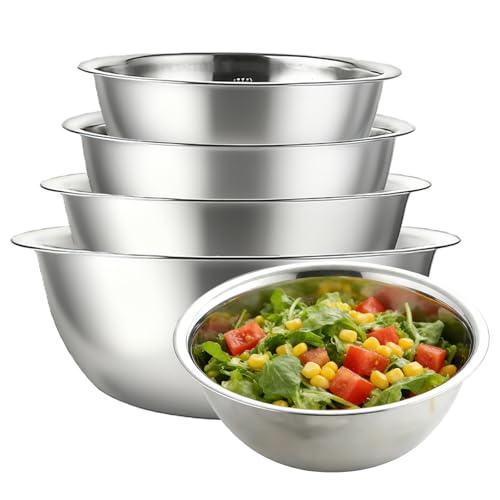 Lot de 5 bols mélangeurs en acier inoxydable, 0,58 l, 0,9 l, 1,6 l, 2 l, 2,6 l, bols à pâte et saladier, empilables, pour cuisine, passent au lave-vaisselle...