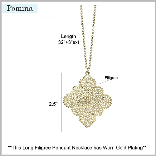 POMINA Gold Geometric Floral Filigree Pendent Long Necklace Simple Casual Fashion Sweater Long Gold Chain Necklace for women4