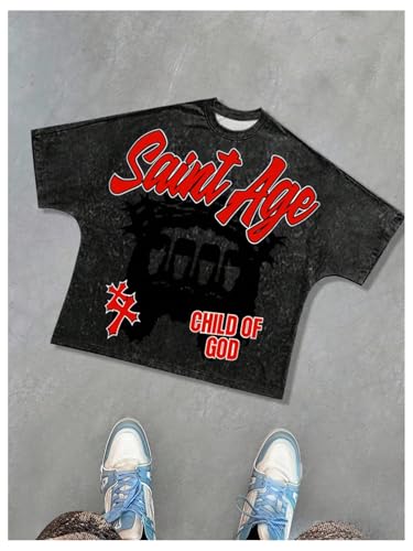 GORGLITTER Men's Oversized Y2K Graphic Tees Vintage Short Sleeve Crew Neck Hip Hop Cropped Shirt Streetwear2