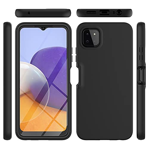 Lingyun For Samsung Galaxy A22 5G Case With Built-In Screen Protector | Full-Body Rugged Shockproof Protective Phone Case For Men Women | Anti-Scratch Silicone Back Cover + Pc Front Cover-Black #TOP5