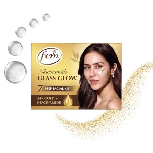 Image of Fem Glass Glow Facial Kit with 24K Gold & Niacinamide - 35ml | Instantly Brightens & Revives Glow | Reduces Dullness & Dark Spots | Deeply Nourishes, Purifies Pores & Firms Skin