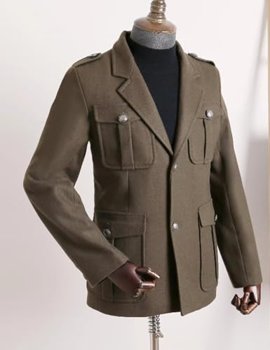 Men's Wool Blend Blazer Jacket Classic Notch Lapel Winter Hunting Style Four Pockets Casual Formal3