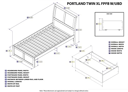 Afi Portland Twin Extra Long Platform Bed With Flat Panel Footboard And Turbo Charger With Urban Bed Drawers In Walnut #TOP7
