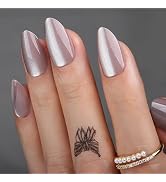 MqpQ Press On Nails Short - Almond Cat Eye Press On Nails, Opaque Reusable Stick On Nails, Fake N...