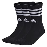 adidas Unisex 3-Stripes Cushioned Crew Socks 3 Pairs, Black / White, 6.5-8