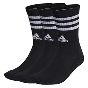 adidas Unisex 3-Stripes Cushioned Crew Socks 3 Pairs, Black / White, 46-48