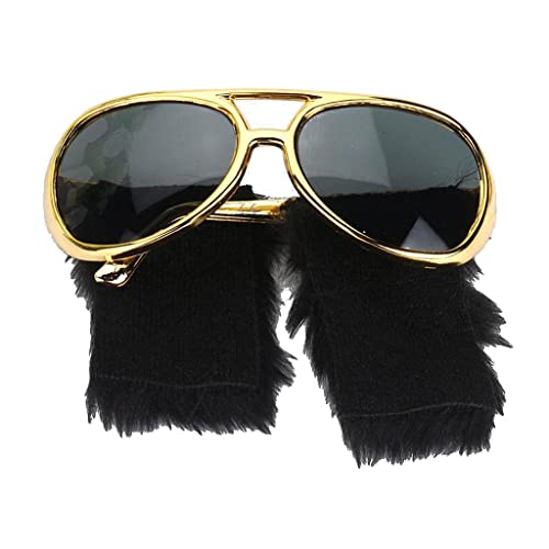JAZZY PEARLS® Novelty Elvis Gold Sunglasses Funny Beard Glasses 70s 80s Disco Fancy Dress Accessories-Clothing, Shoes & Accessories - Costumes,...
