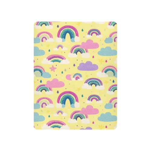 Image of Crib Sheet Breathable Soft Crib Mattress Sheet for Baby Toddler Boys Girls Fitted Pack n Play Crib Sheet Fit Standard Crib Mattress 52 x 28 Inch Cute Yellow Rainbow Cloud